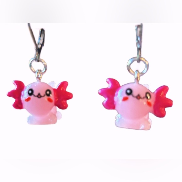 Axolotl Earrings - Pink and Stainless Steel - Picture 1 of 4